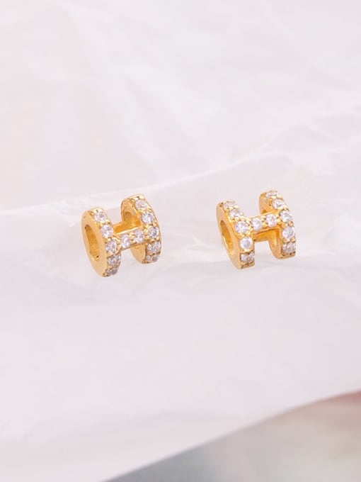 ES1787 [Gold] 925 Sterling Silver Cubic Zirconia Letter  H Minimalist Stud Earring